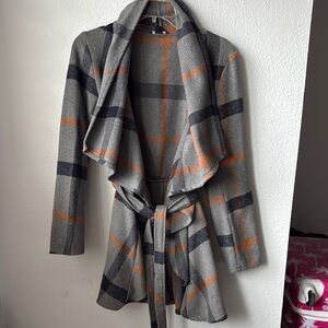 Plaid Belted Drape Cardigan